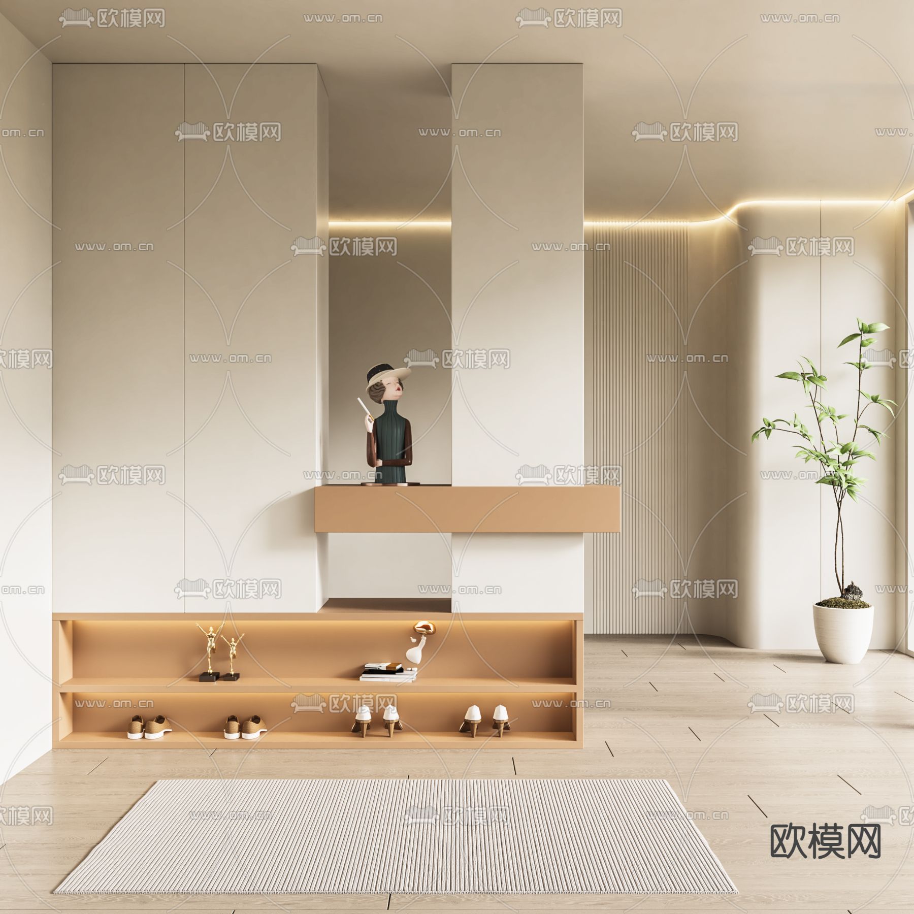 奶油风鞋柜 玄关隔断3d模型下载