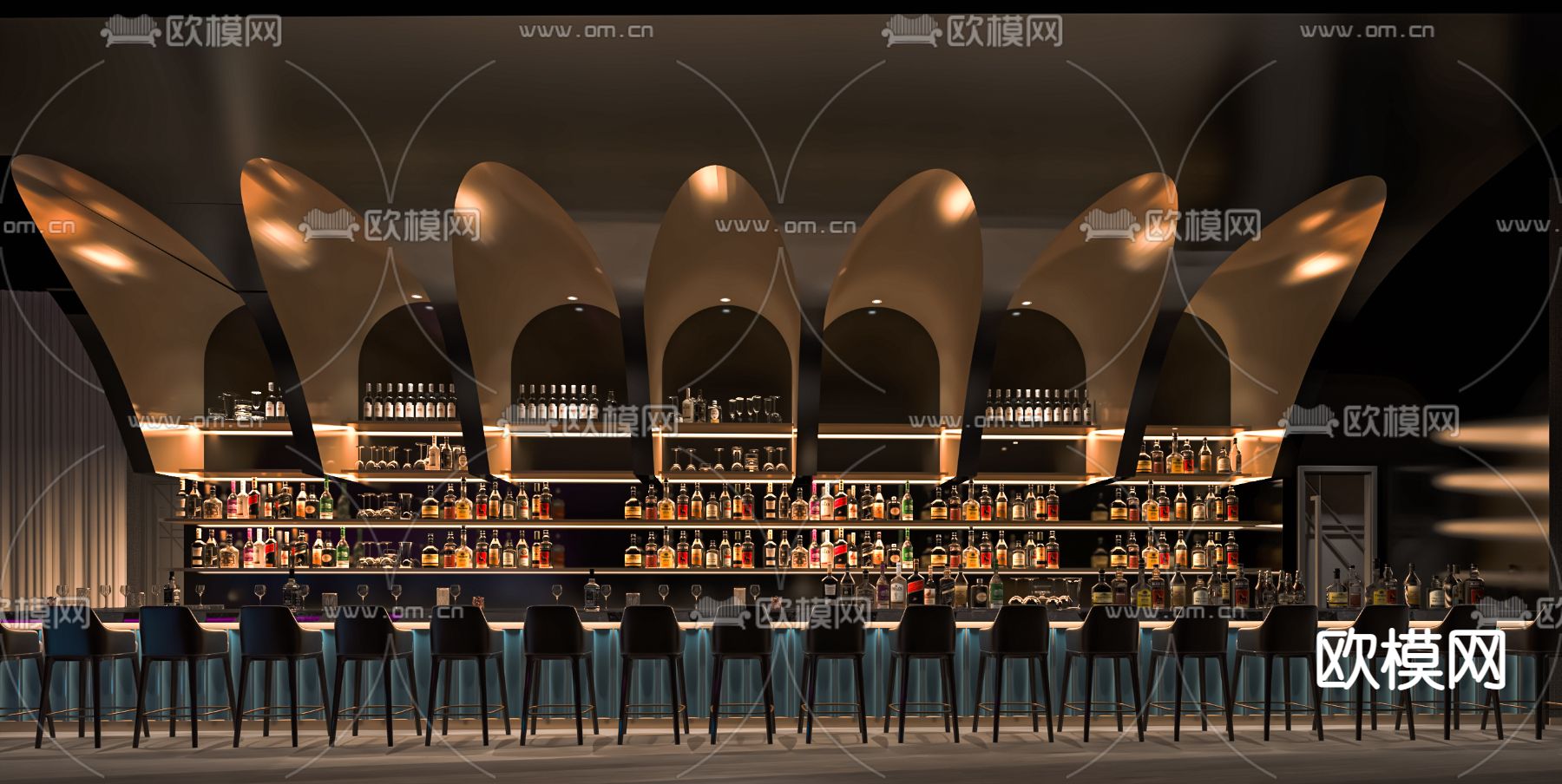 现代酒吧su模型下载