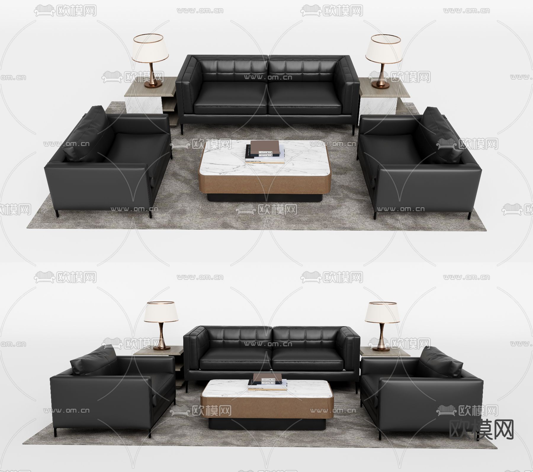 办公沙发 皮革沙发su模型下载（渲染图1）
