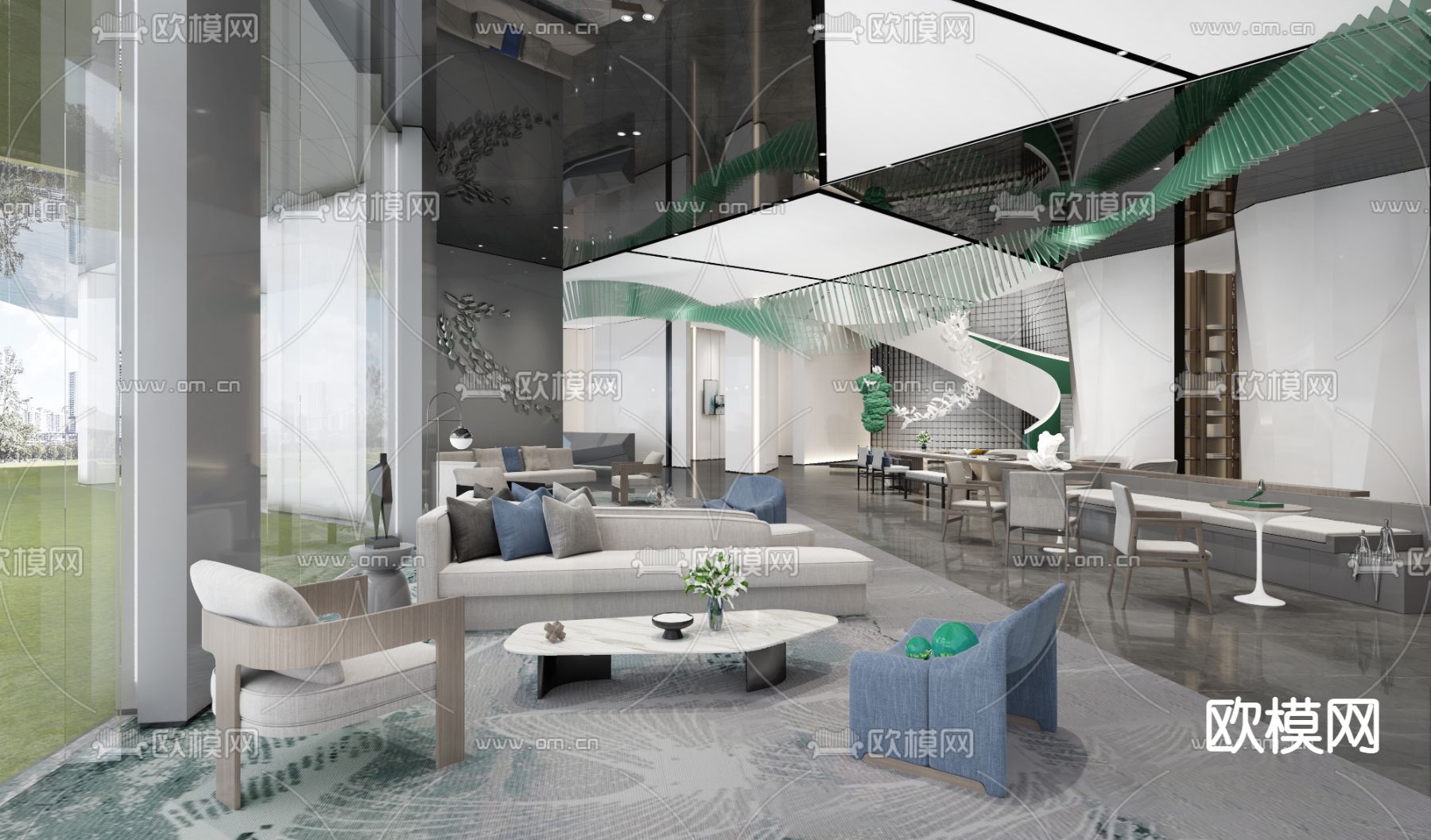 现代售楼处 洽谈区su模型下载（渲染图1）