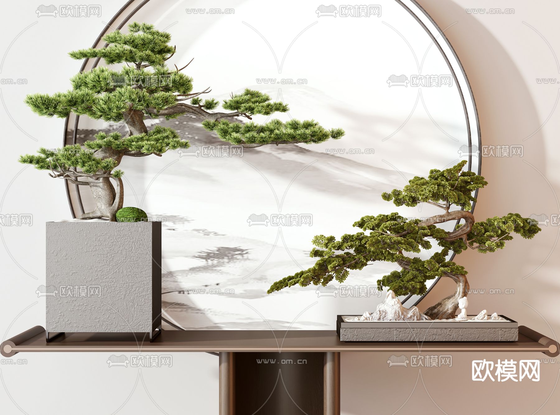 新中式盆栽 松柏 盆景3d模型下载_ID14056913_3dmax免费模型-欧模网
