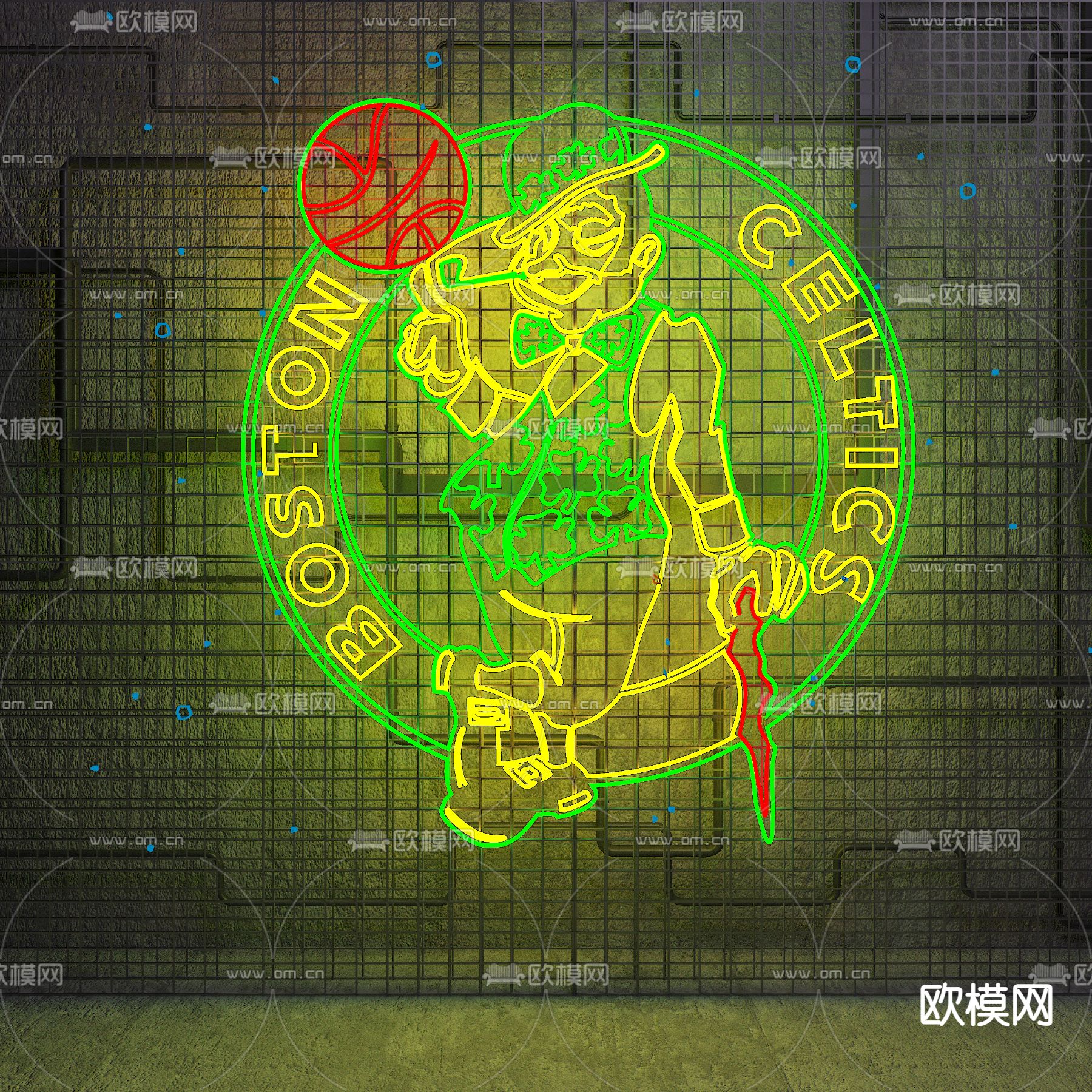 霓虹灯 NBA 凯尔特人队su模型下载_ID14054250_sketchup模型下载-欧模网
