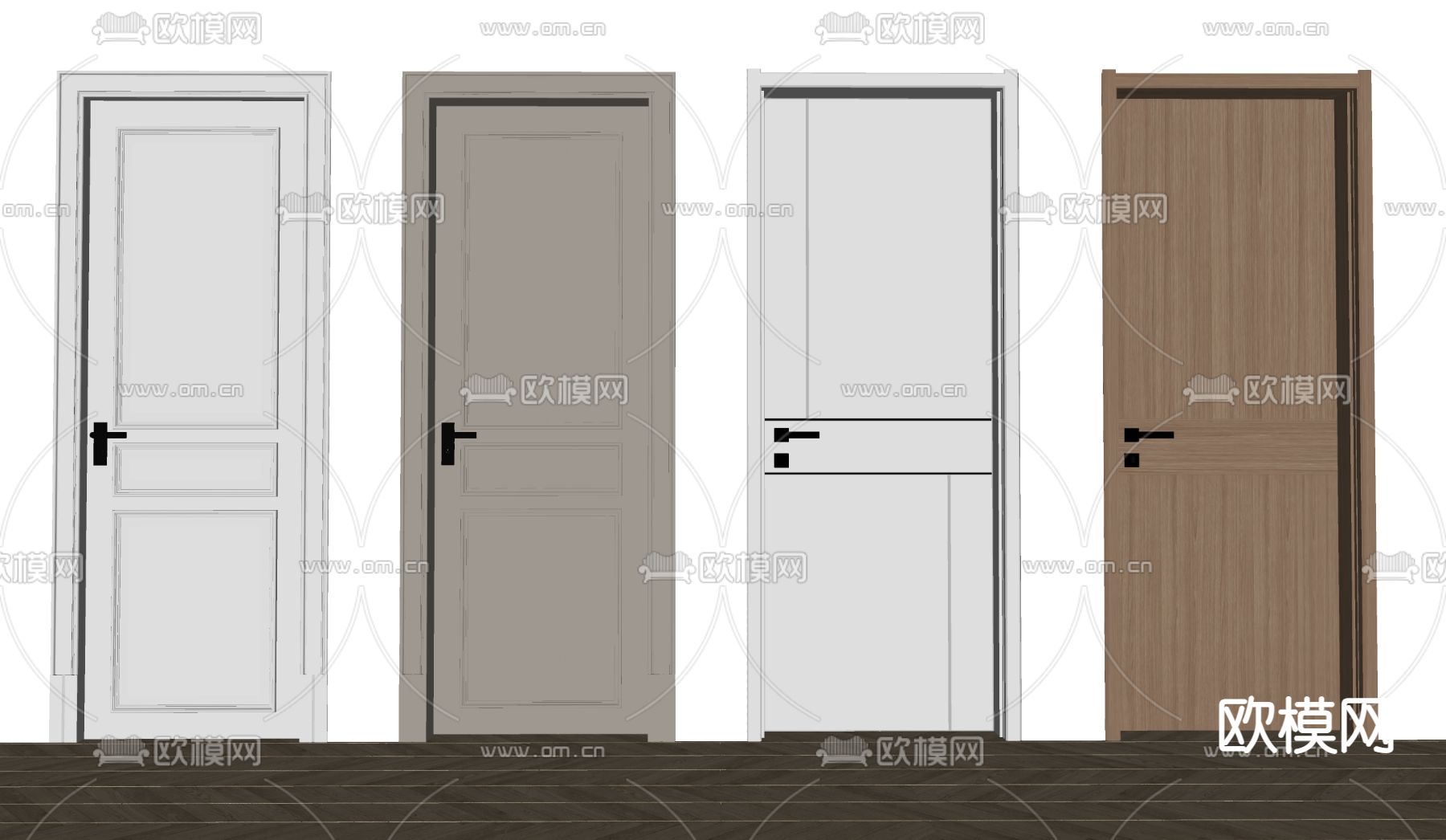 奶油风房门 单开门su模型下载（渲染图2）