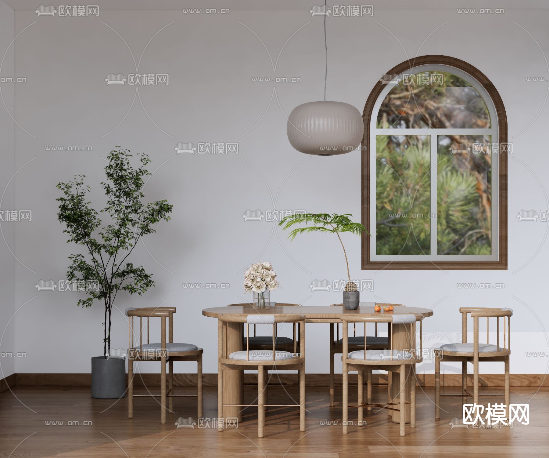 新中式餐桌椅su模型下载（渲染图1）