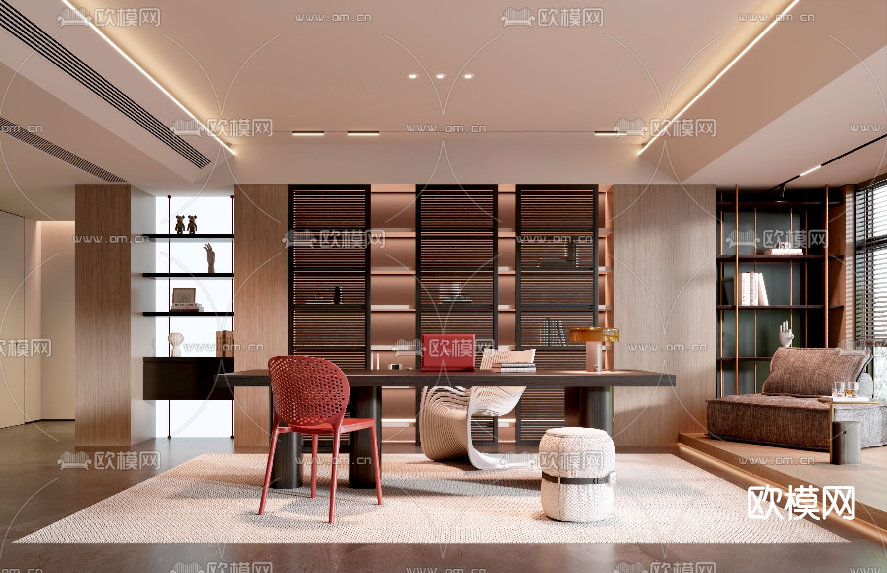 Minotti 书房 办公桌 书桌3d模型下载