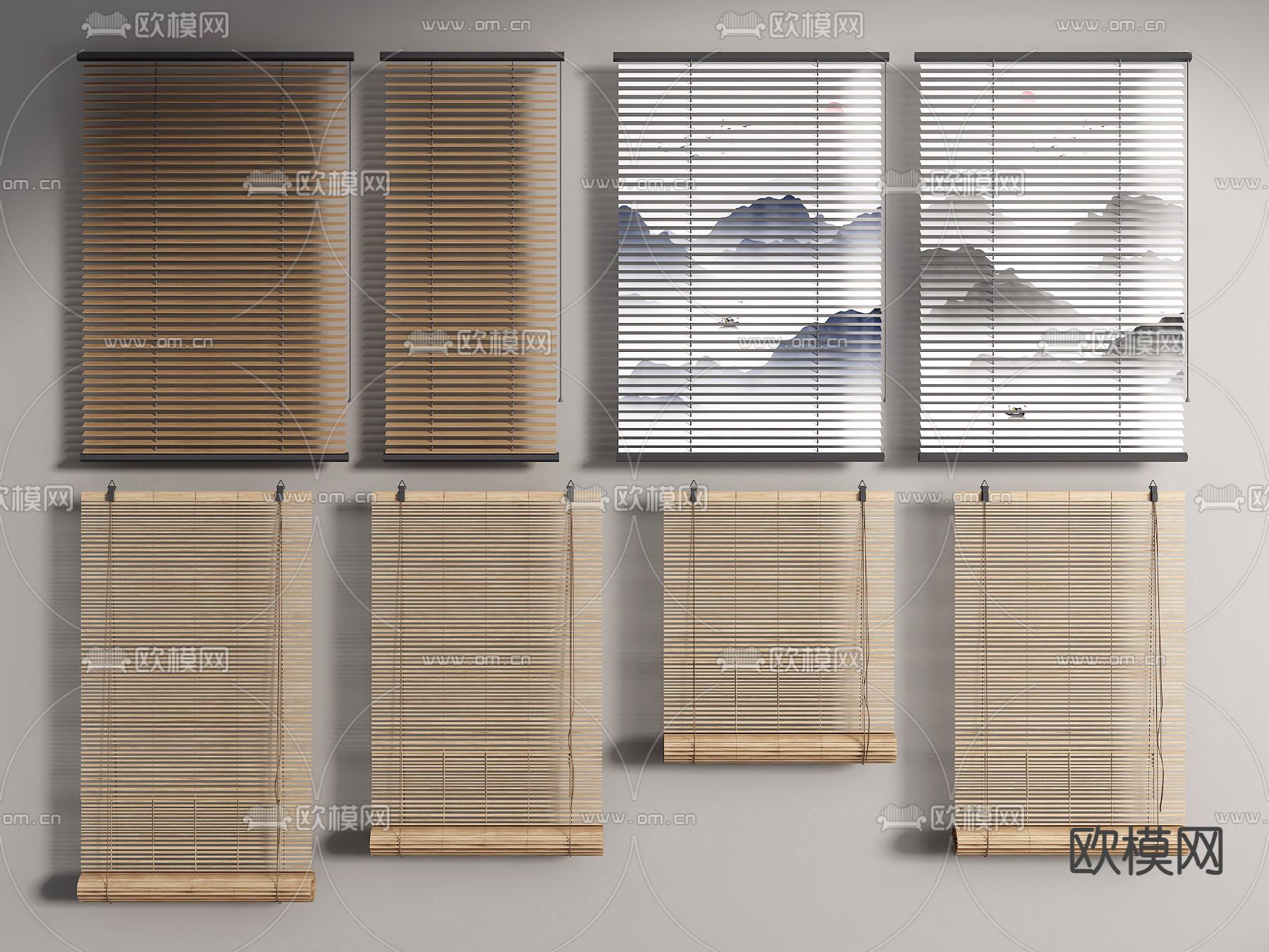 新中式百叶帘 竹帘 卷帘 窗帘su模型下载_ID14050834_sketchup模型下载-欧模网