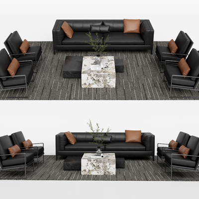  办公沙发 皮革沙发su模型 