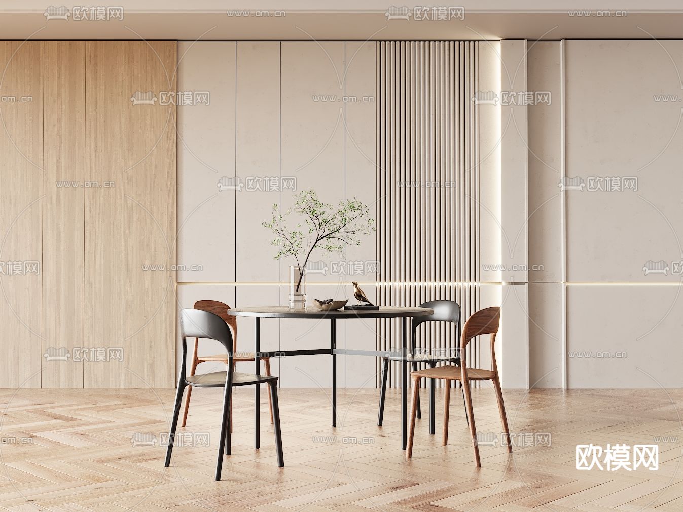 圆形餐桌椅3d模型下载