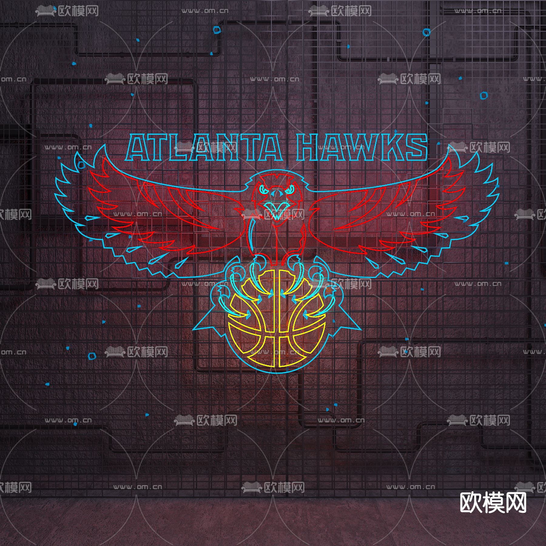 霓虹灯 NBA 老鹰队su模型下载_ID14054247_sketchup模型下载-欧模网