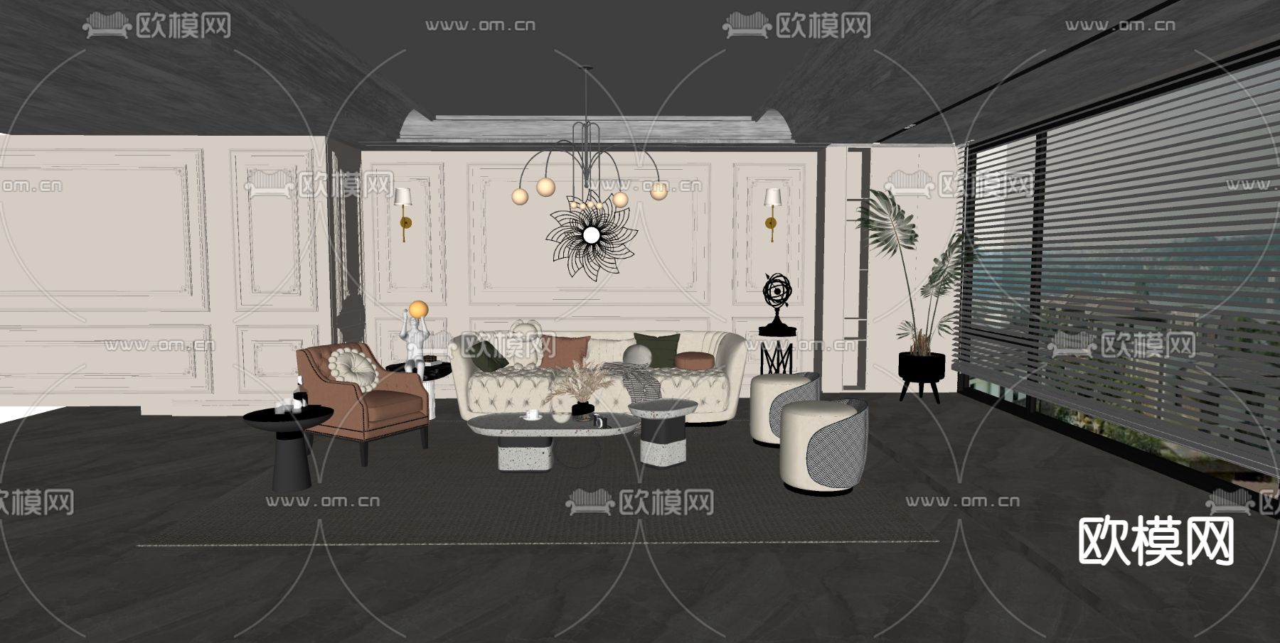 欧式客厅su模型下载（渲染图2）