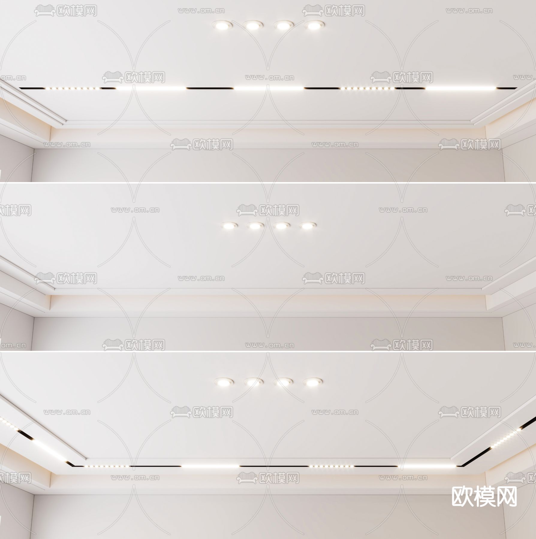 无主灯吊顶 双眼皮吊顶su模型下载（渲染图1）