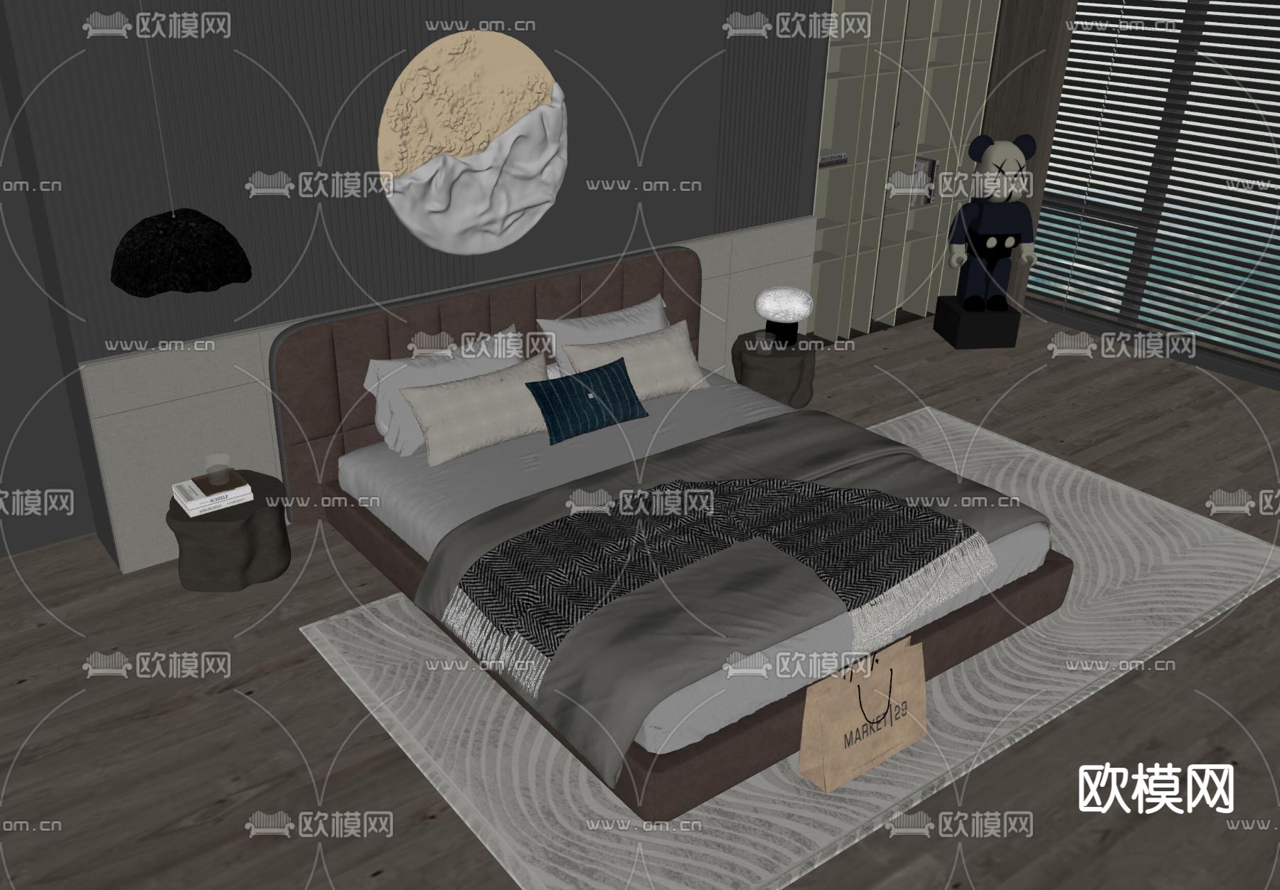 Minotti 双人床su模型下载（渲染图2）