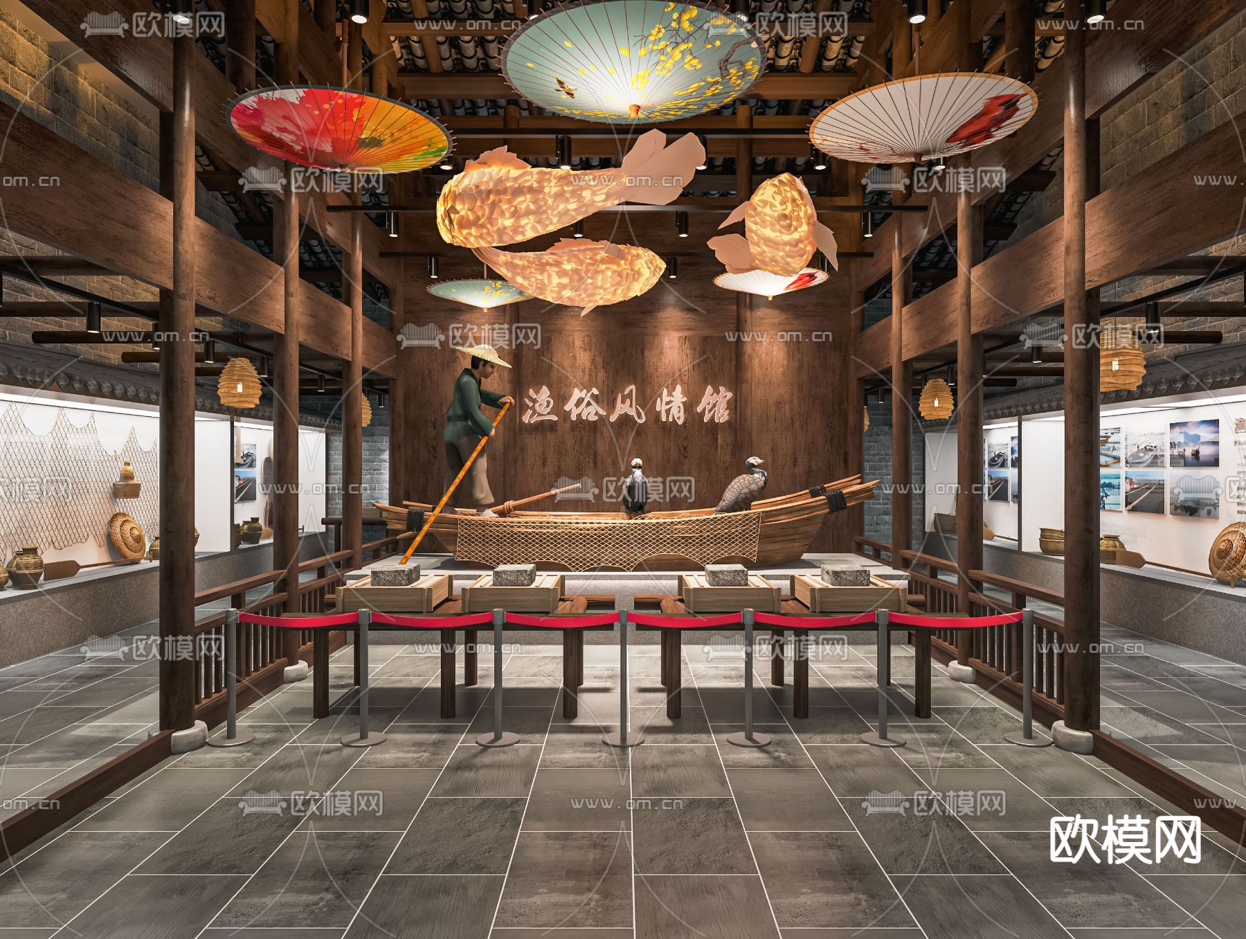 新中式民俗展厅su模型下载（渲染图1）