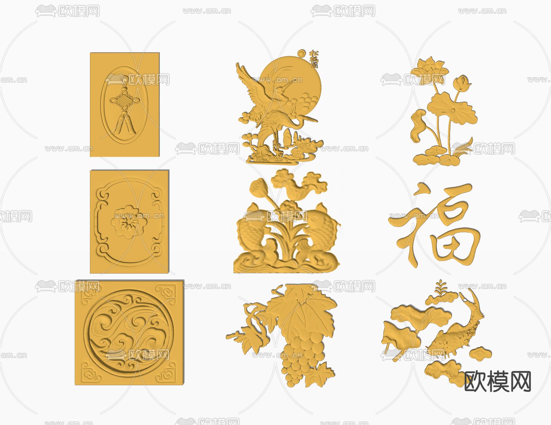 新中式雕花 角花 浮雕su模型下载（渲染图2）