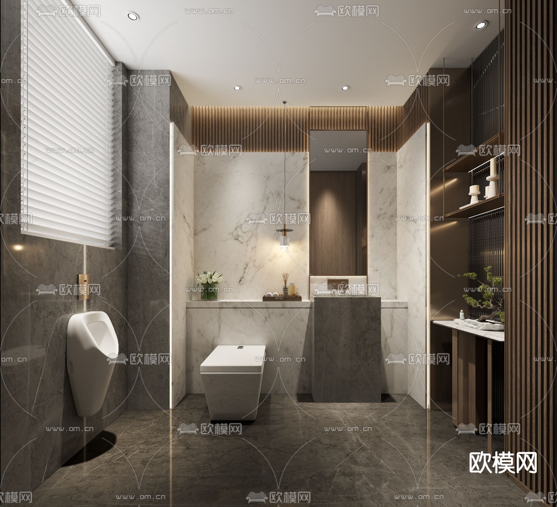 现代公共卫生间su模型下载（渲染图1）