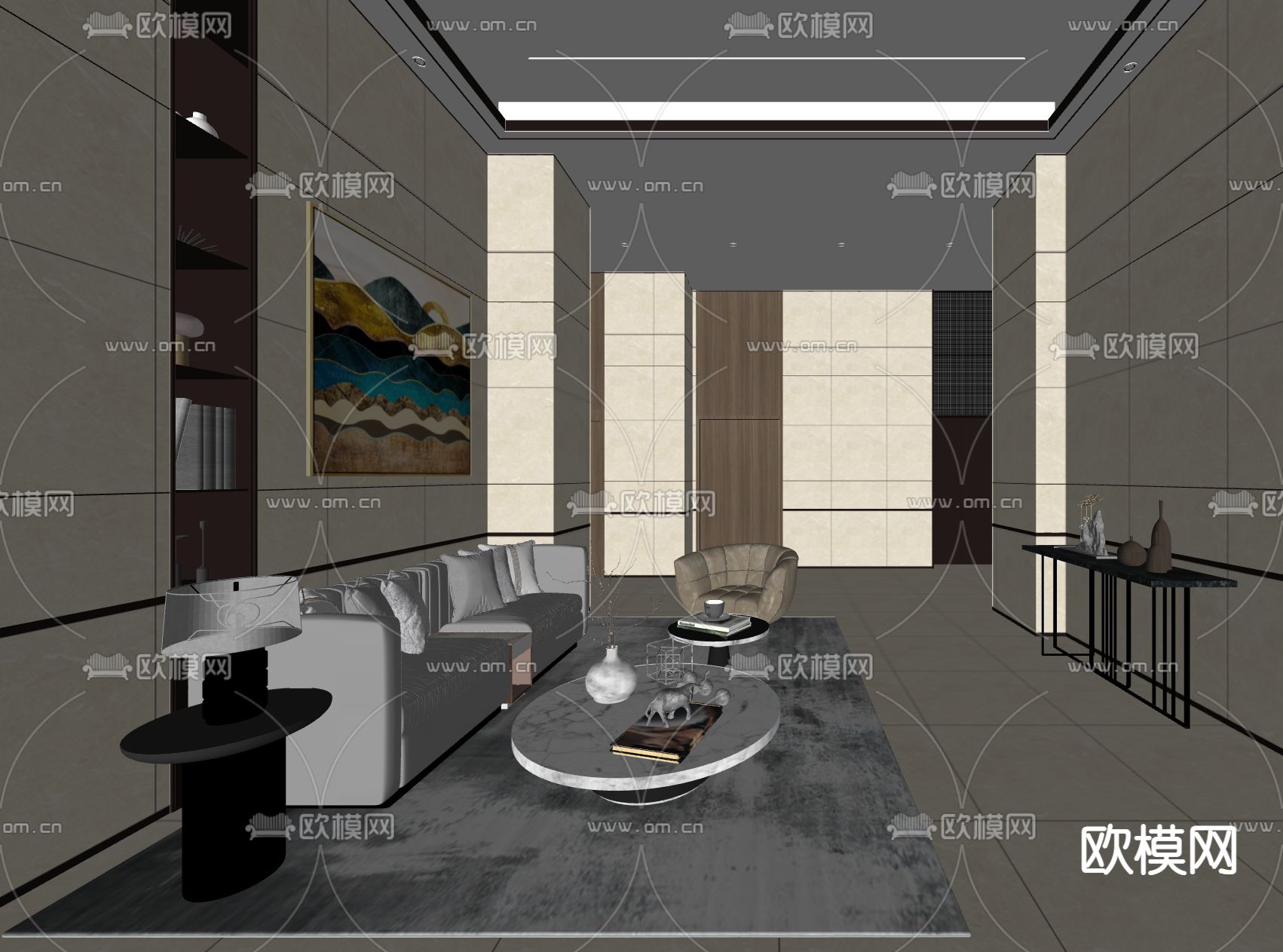 轻奢酒店大堂su模型下载（渲染图2）