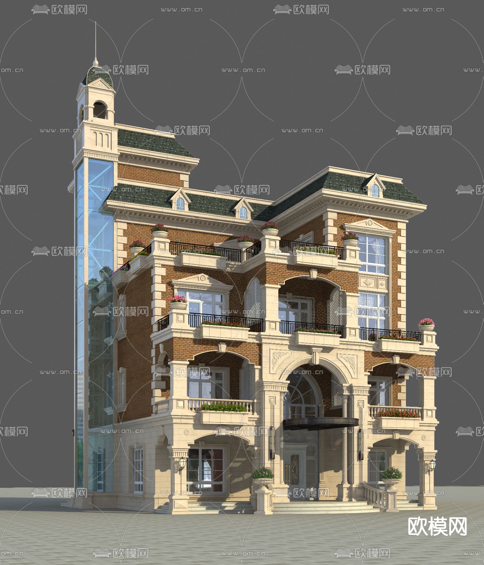 欧式别墅3d模型下载_ID14058561_3dmax免费模型-欧模网