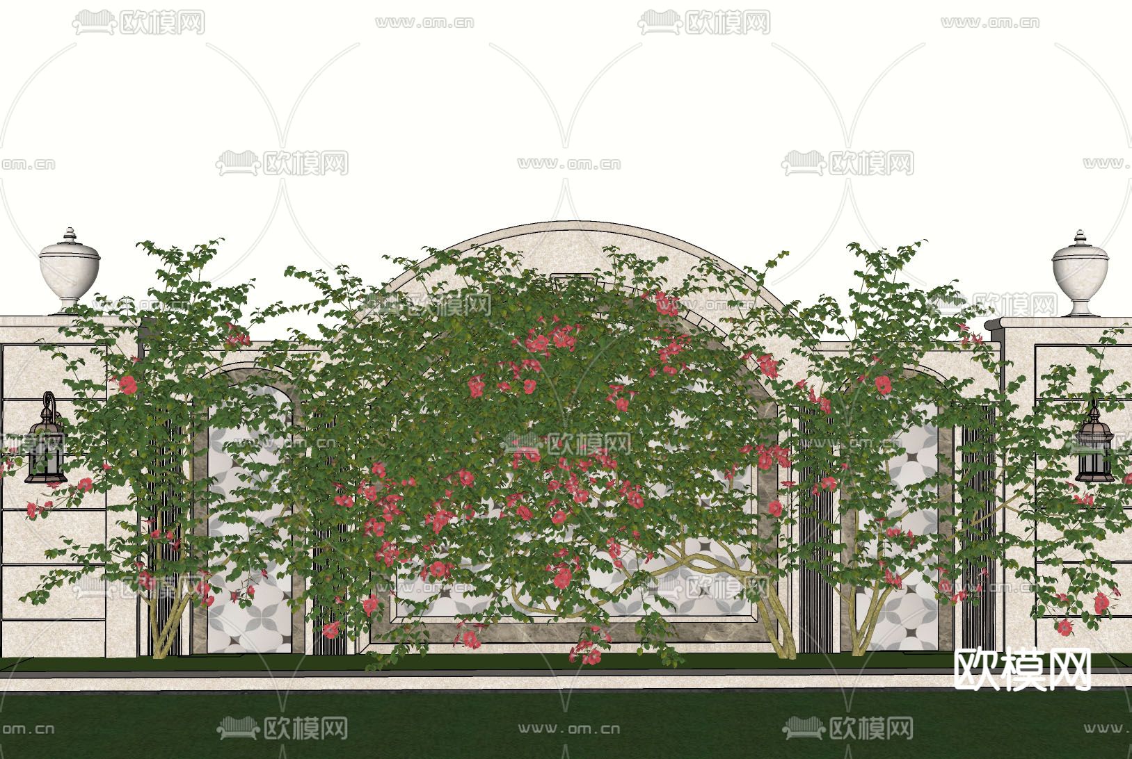 现代藤曼爬藤凌霄花su模型下载（渲染图2）