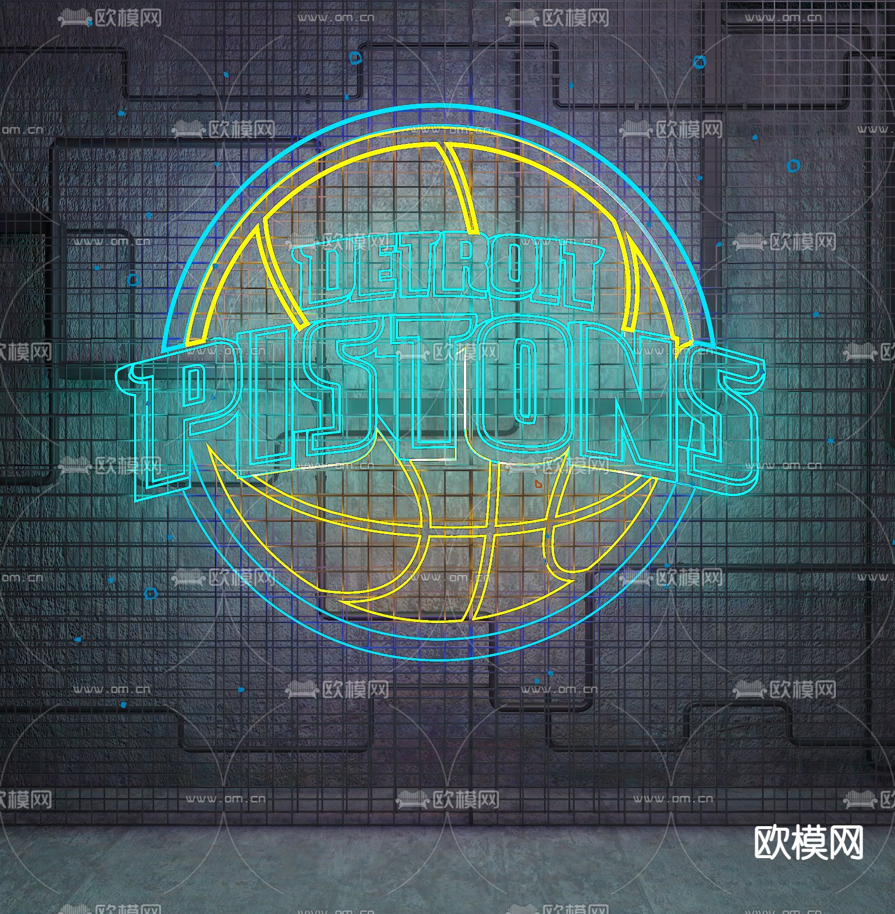 霓虹灯 NBA 活塞队su模型下载_ID14054235_sketchup模型下载-欧模网