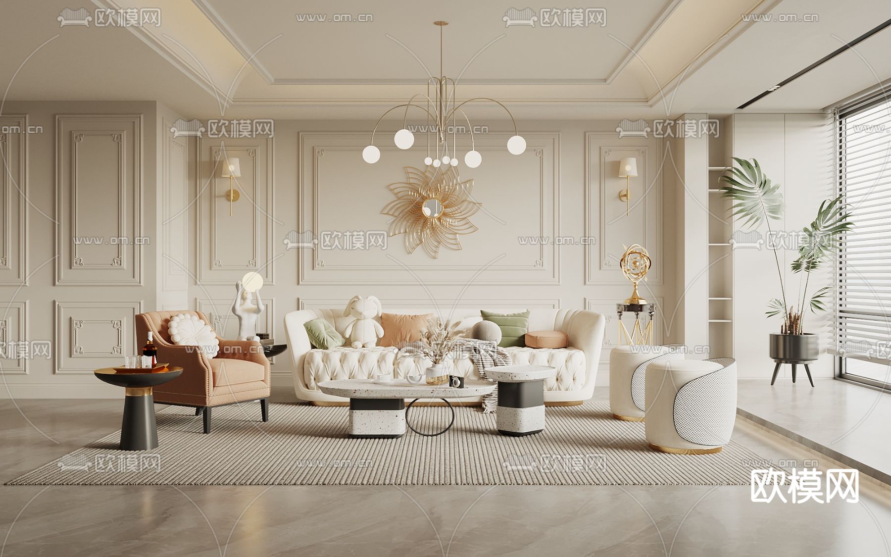 欧式客厅su模型下载（渲染图1）