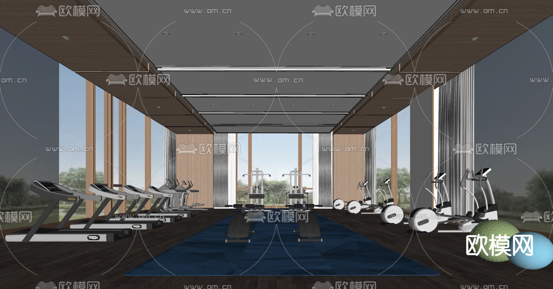 现代健身房su模型下载（渲染图2）