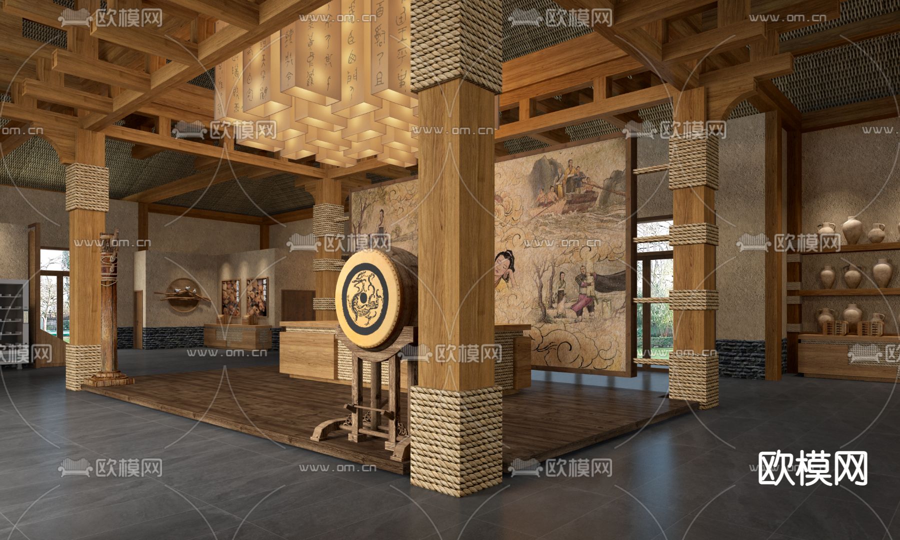 中式游客中心 办事大厅su模型下载（渲染图7）