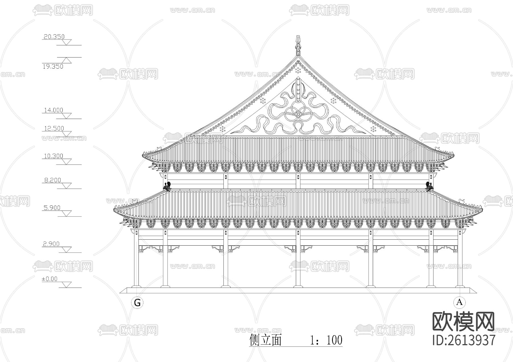 金山寺大雄宝殿CAD施工图下载（渲染图7）