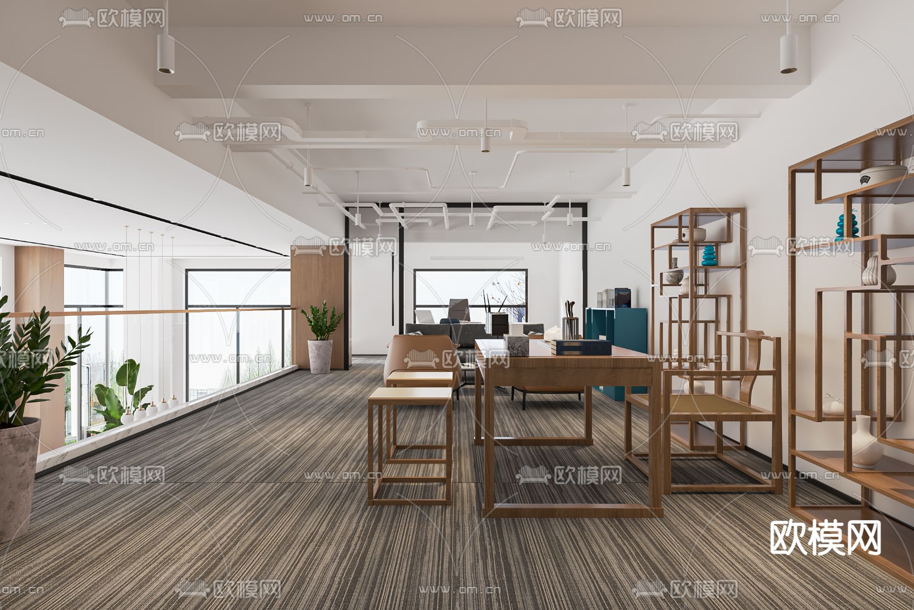 新中式经理室 董事长室su模型下载