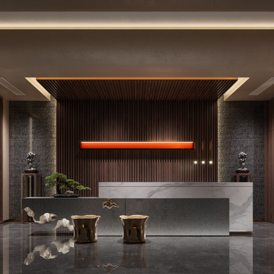 新中式酒店 服务台3d模型