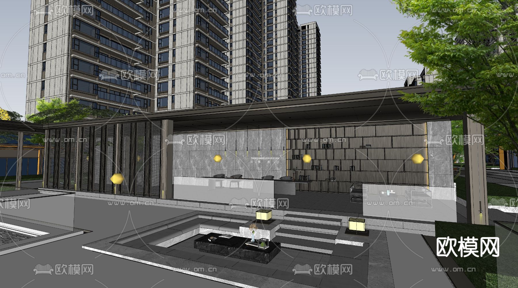 现代小区景观su模型下载（渲染图9）