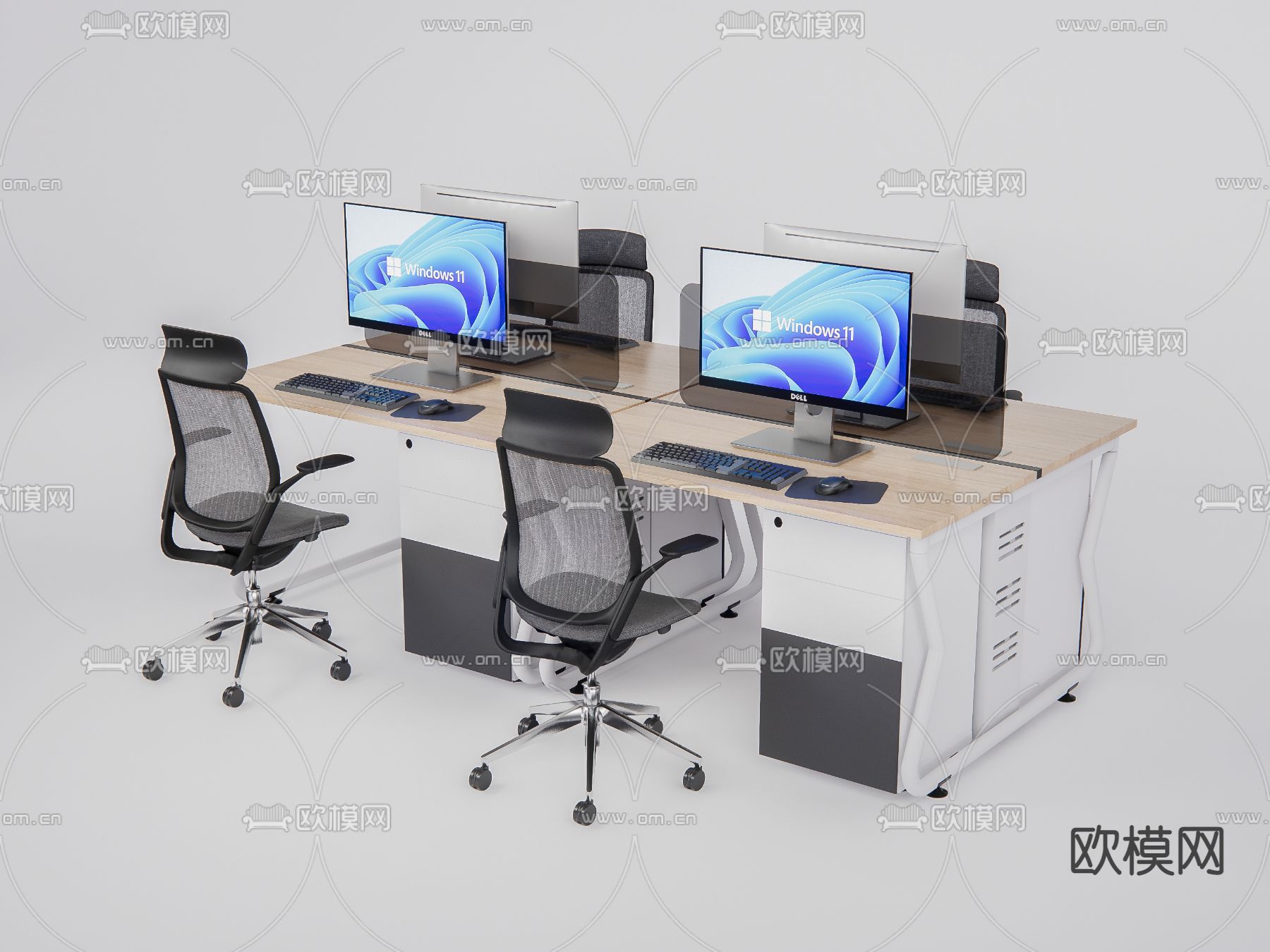 办公桌椅卡位su模型下载（渲染图1）