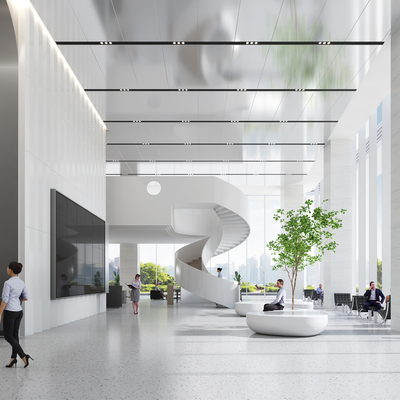 办公大堂 商务大堂su模型 