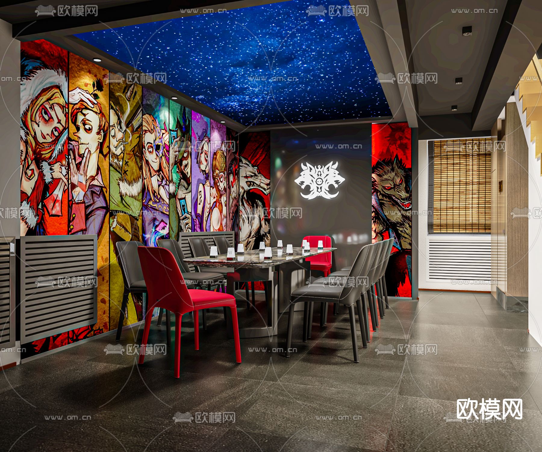 现代剧本杀狼人杀包厢娱乐室su模型下载