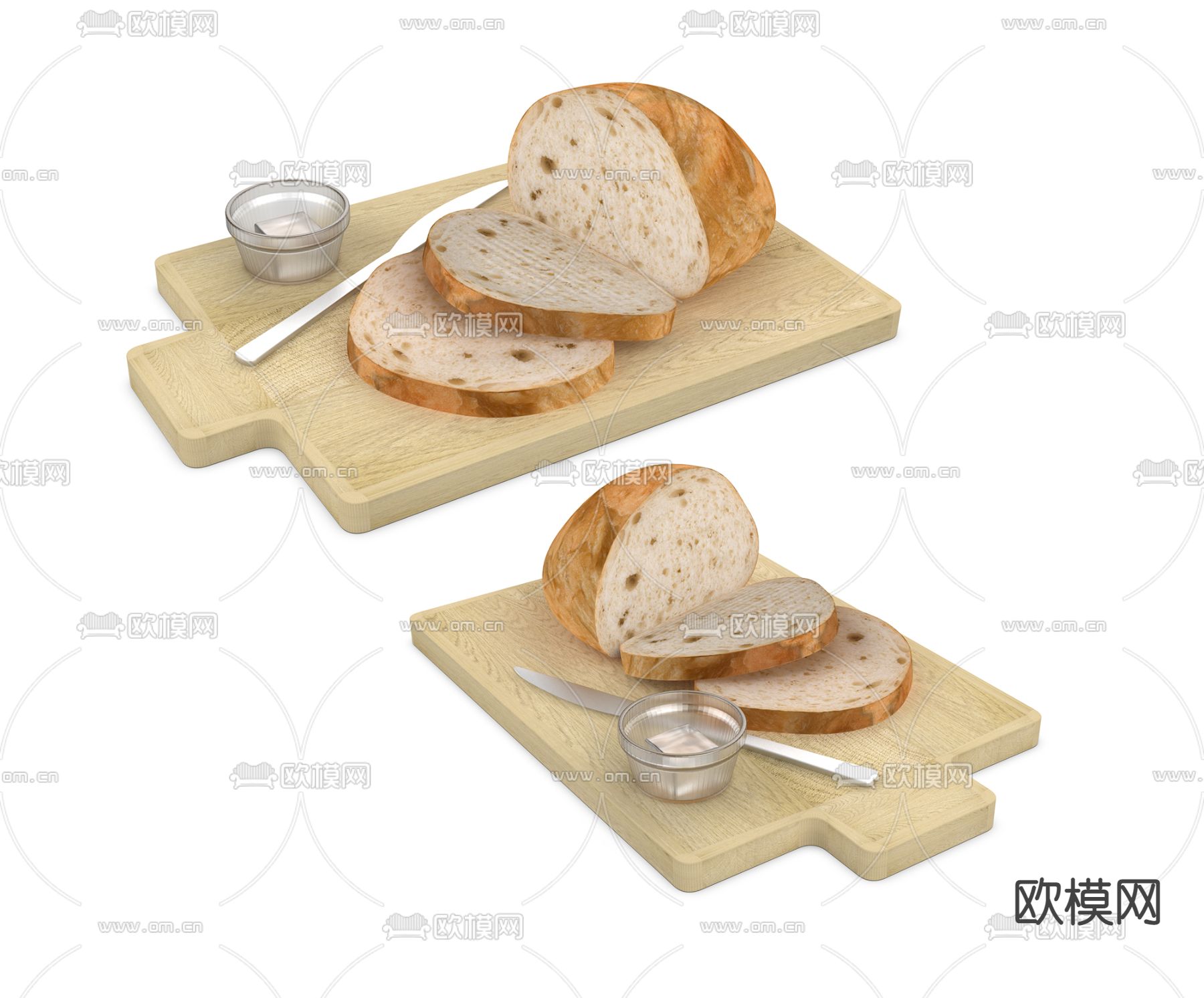 面包 餐刀 砧板su模型下载（渲染图1）