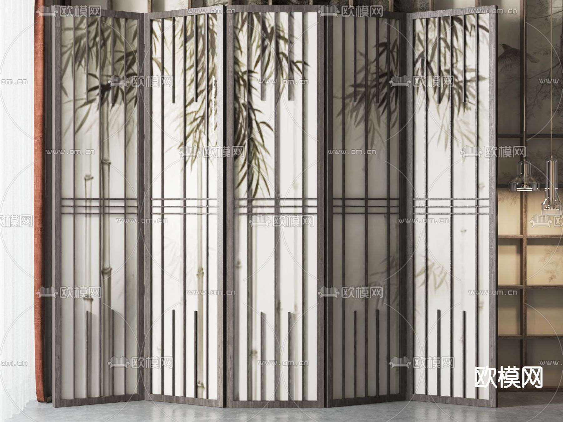 新中式屏风 隔断3d模型下载