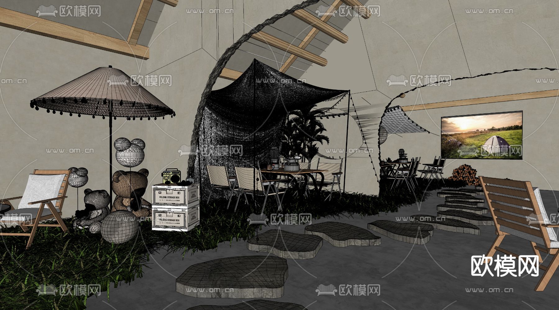 现代室内露营影院su模型下载（渲染图4）