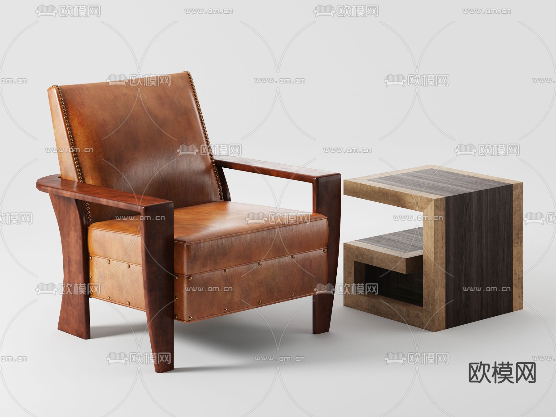 美式单人沙发3d模型下载（渲染图1）