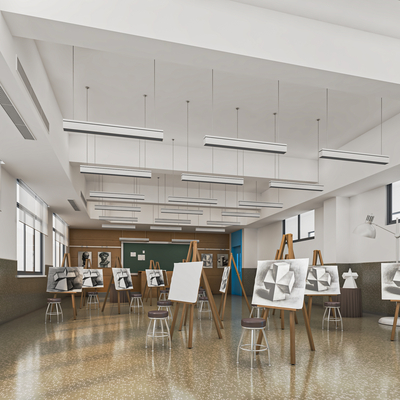  现代美术教室su模型 