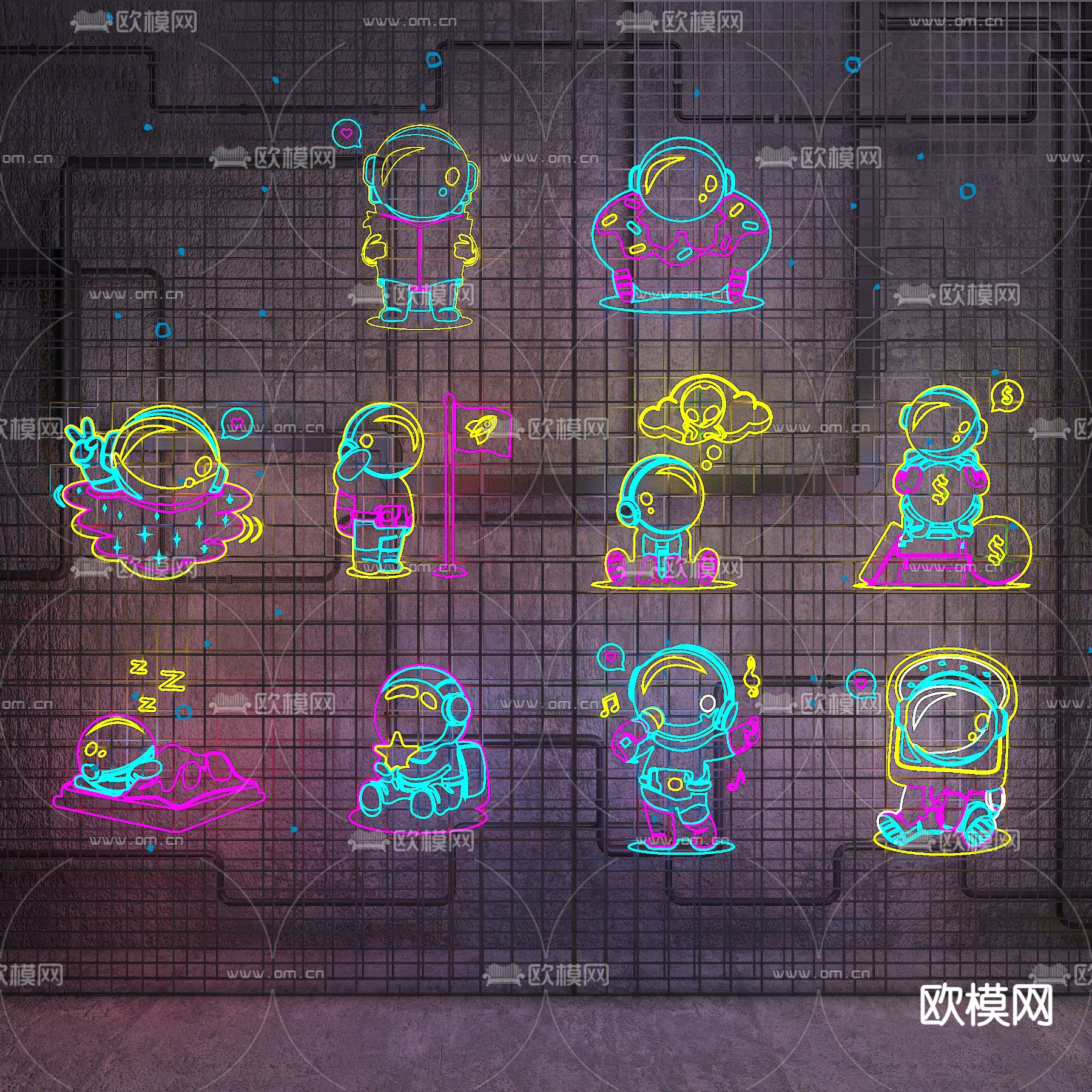 宇航员霓虹灯 网红打卡点3d模型下载