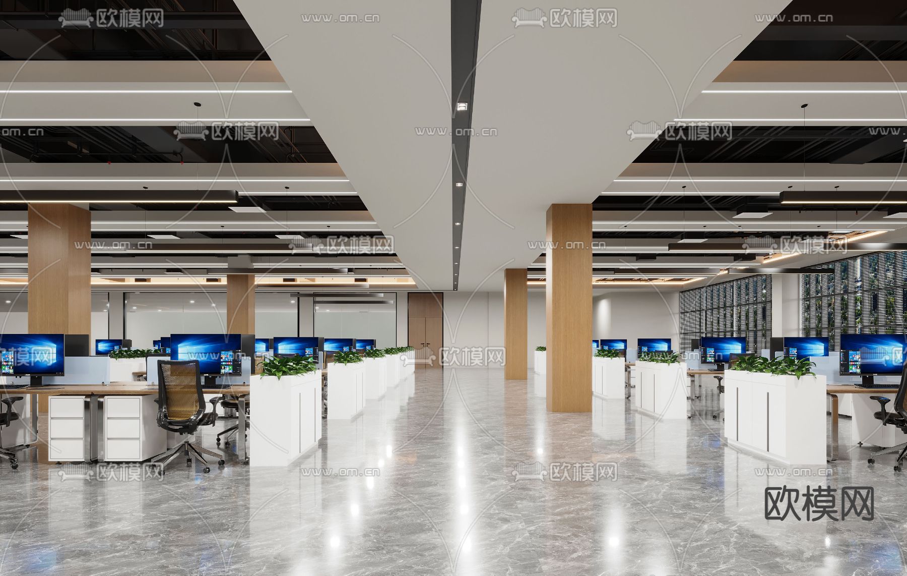 开放式办公区 办公室3d模型下载_ID14058842_3dmax免费模型-欧模网