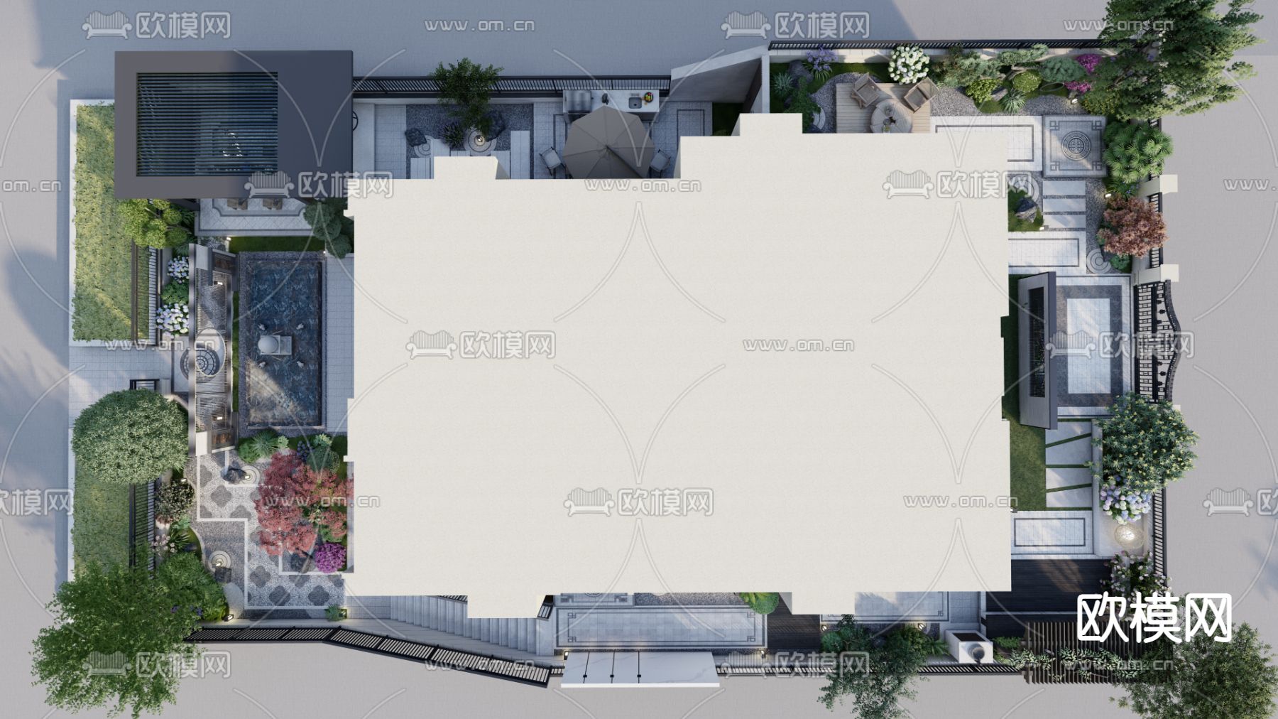 新中式庭院花园su模型下载（渲染图5）