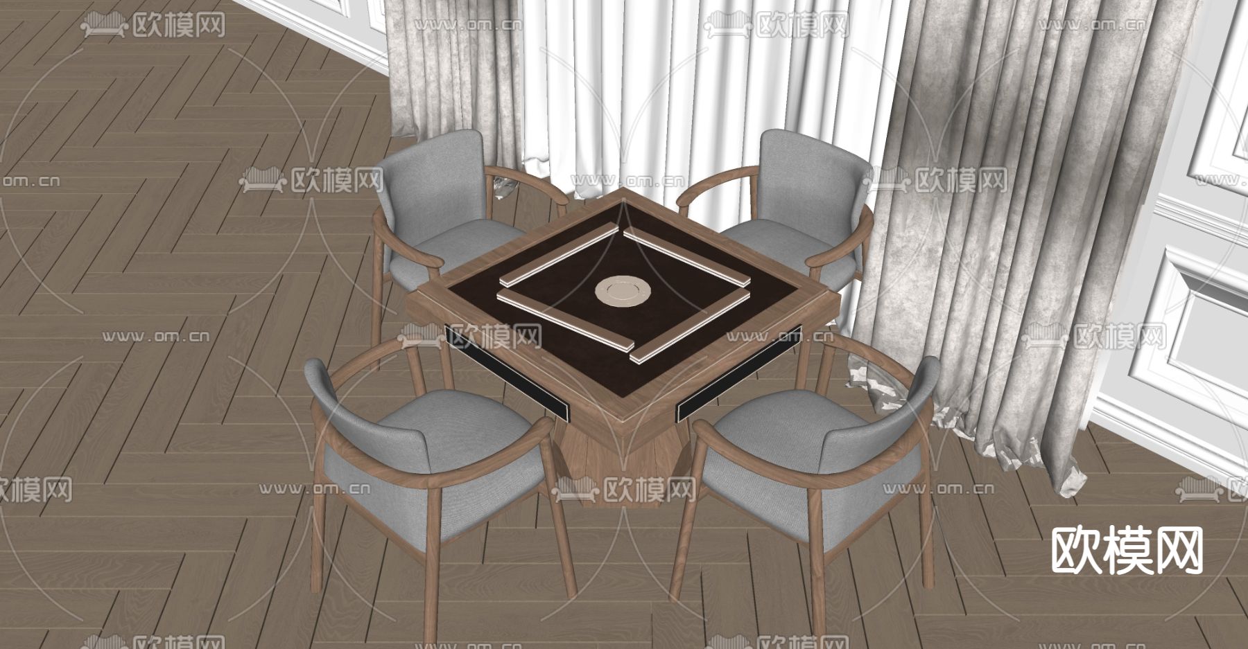 麻将桌su模型下载（渲染图2）