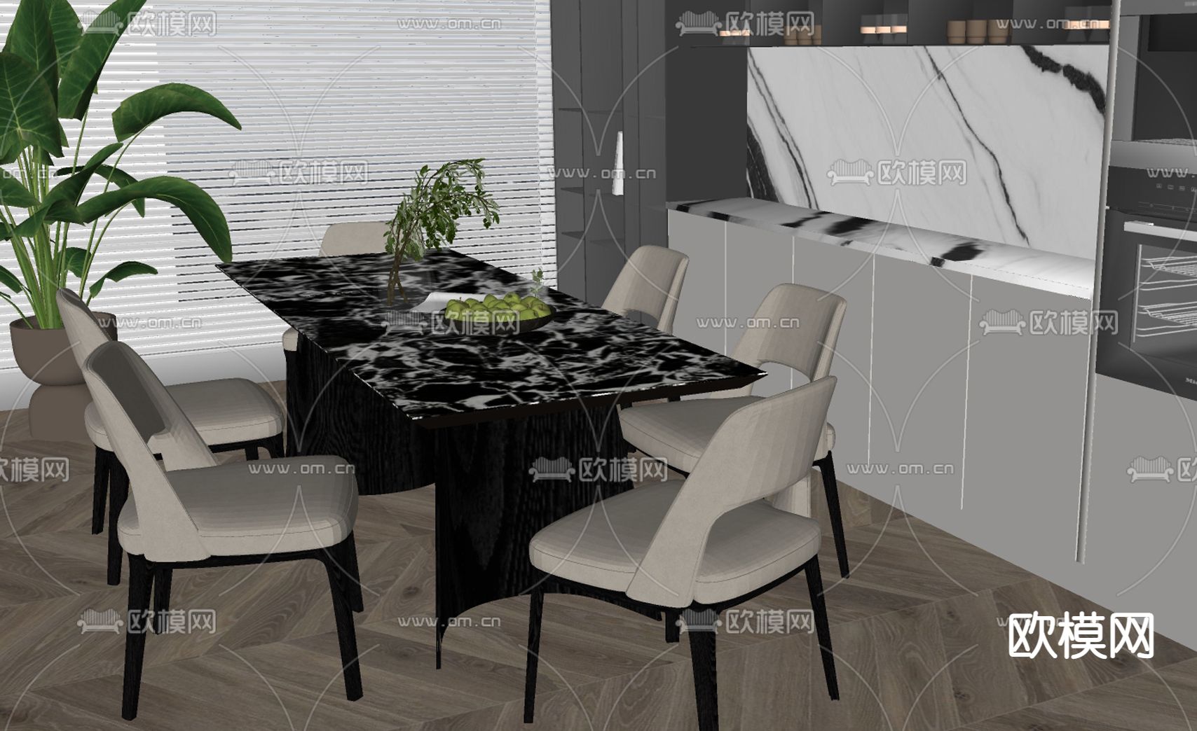 Poliform餐桌椅su模型下载（渲染图2）