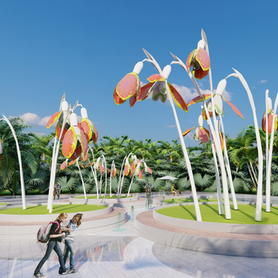 花朵雕塑 广场小品su模型