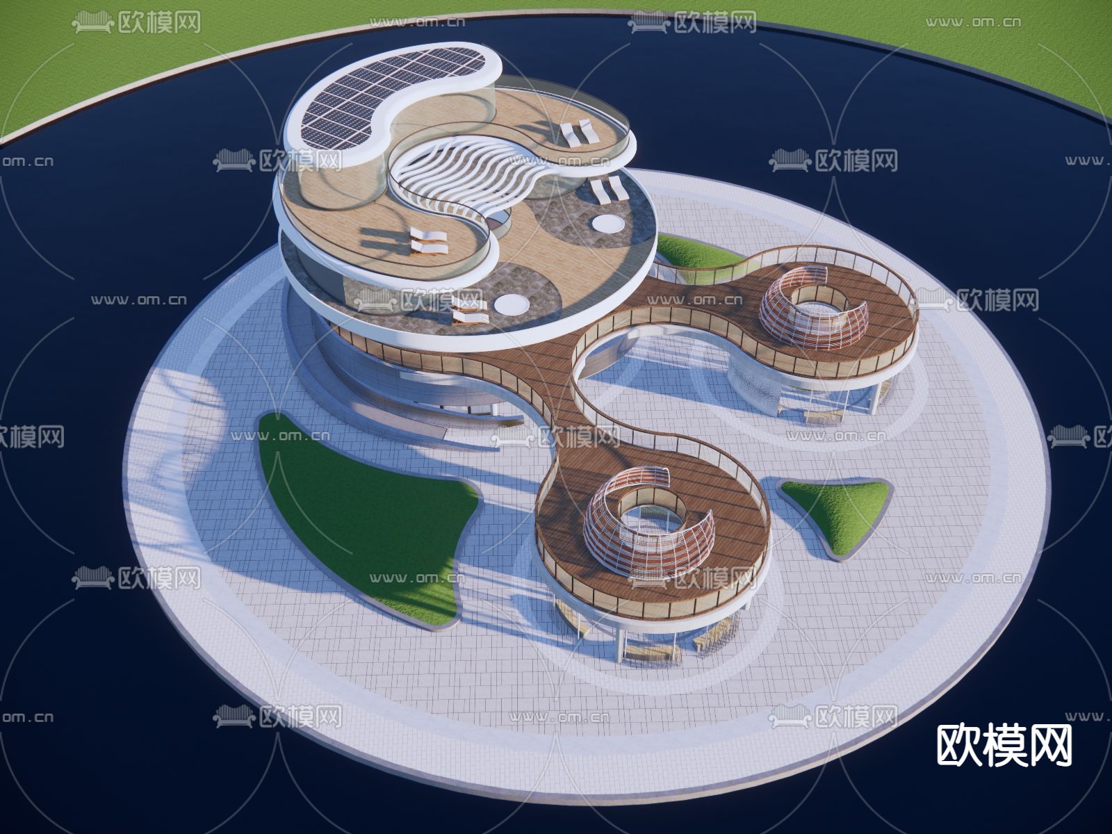 滨水景观台 外观su模型下载（渲染图3）