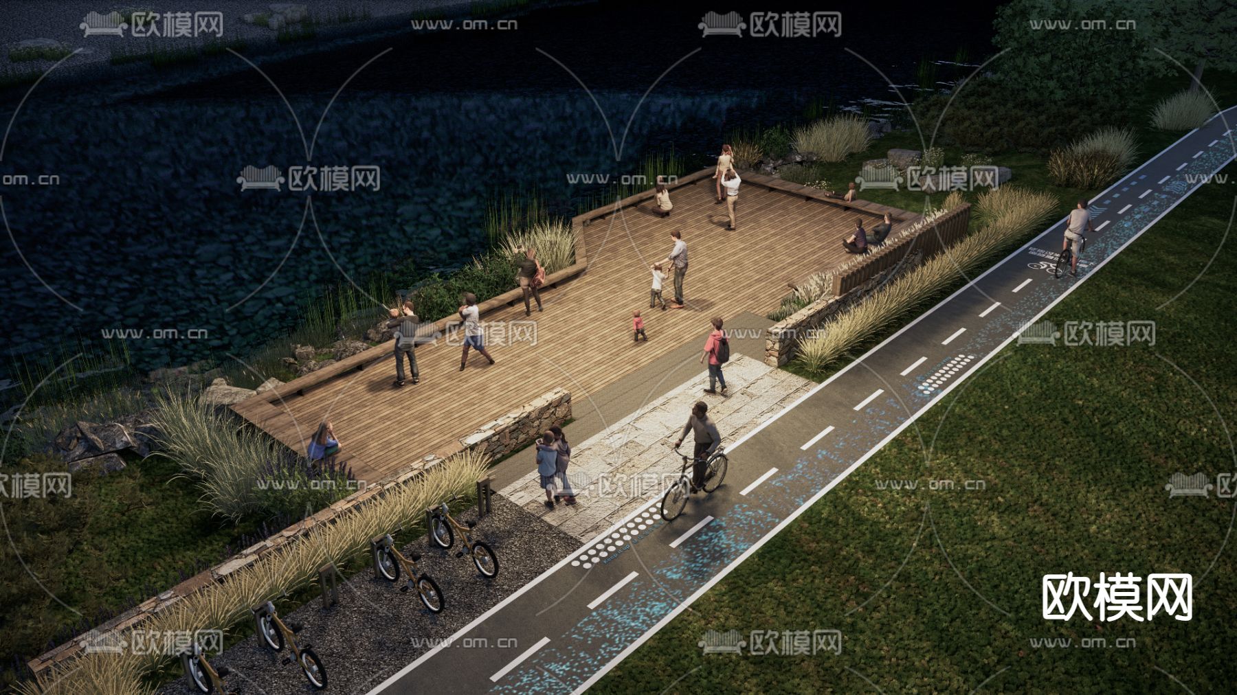 现代滨河公园景观su模型下载（渲染图4）