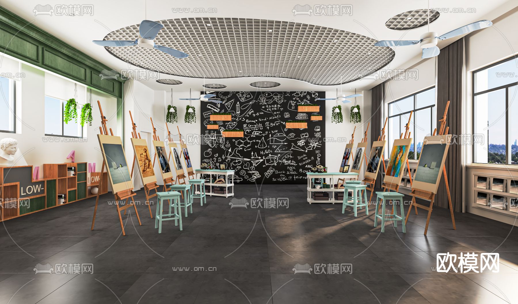 现代美术教室su模型下载_ID14062959_sketchup模型下载-欧模网