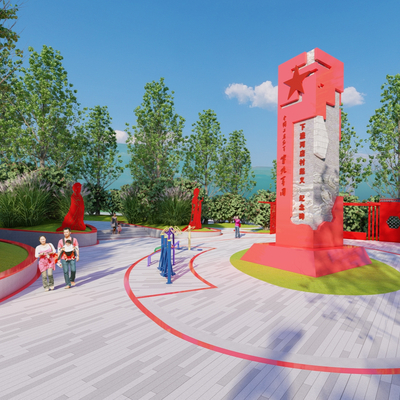  党建文化广场su模型 