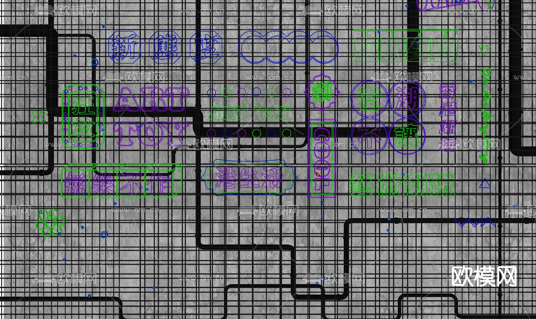 霓虹灯 国潮灯 装饰灯su模型下载（渲染图2）