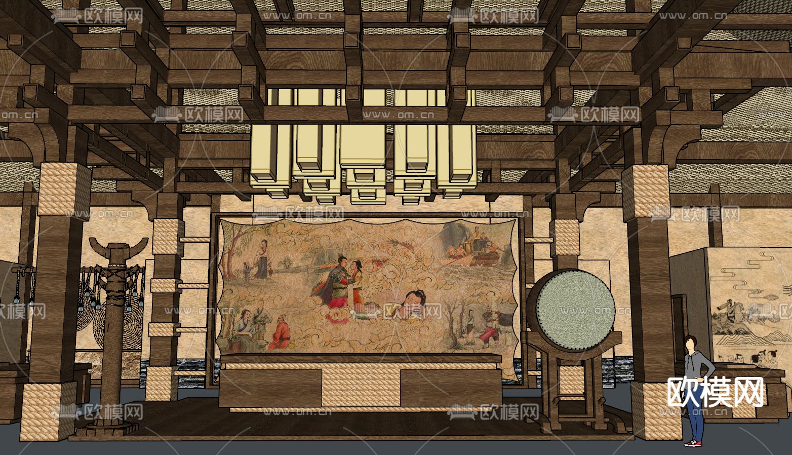 中式游客中心 办事大厅su模型下载（渲染图9）